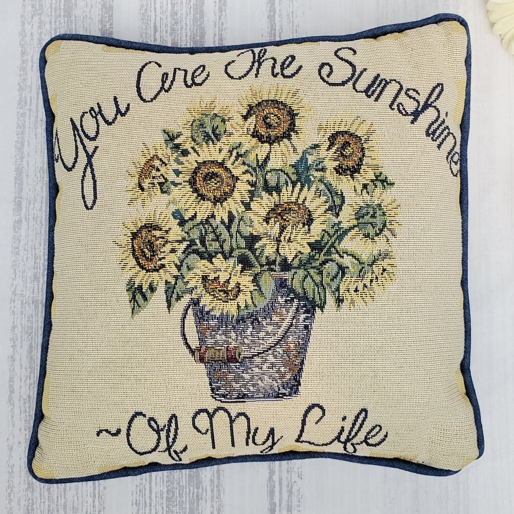 2 Sunflower Tapestry Throw Pillows 12" - Picture 3 of 13